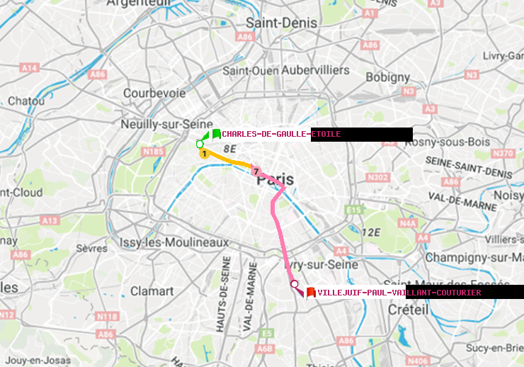 plan itinéraire ratp de Charles de Gaulle-Etoile à Villejuif-Paul Vaillant Couturier (Hôpital Paul Brousse)