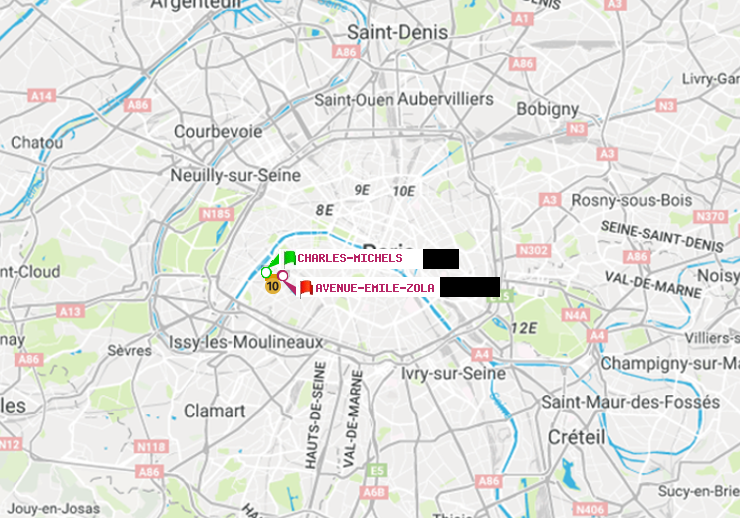 plan itinéraire ratp de Charles Michels à Avenue Emile-Zola
