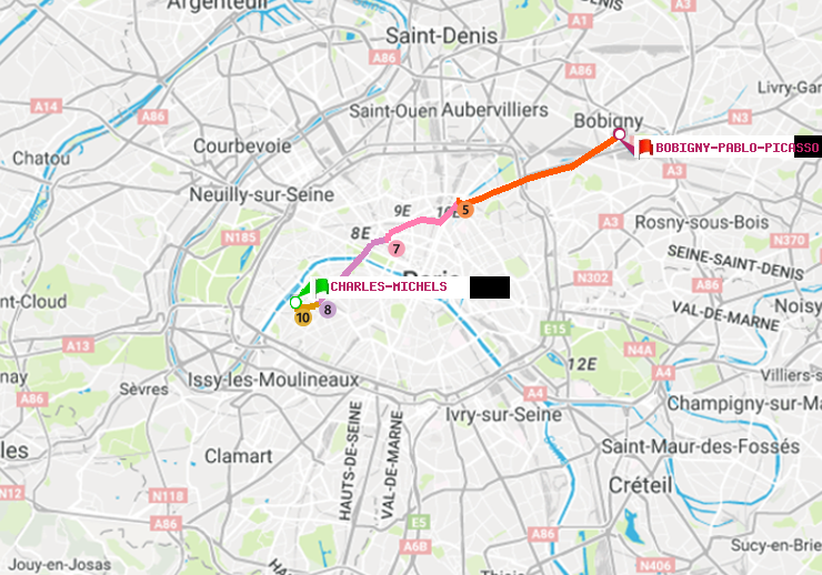 plan itinéraire ratp de Charles Michels à Bobigny-Pablo-Picasso