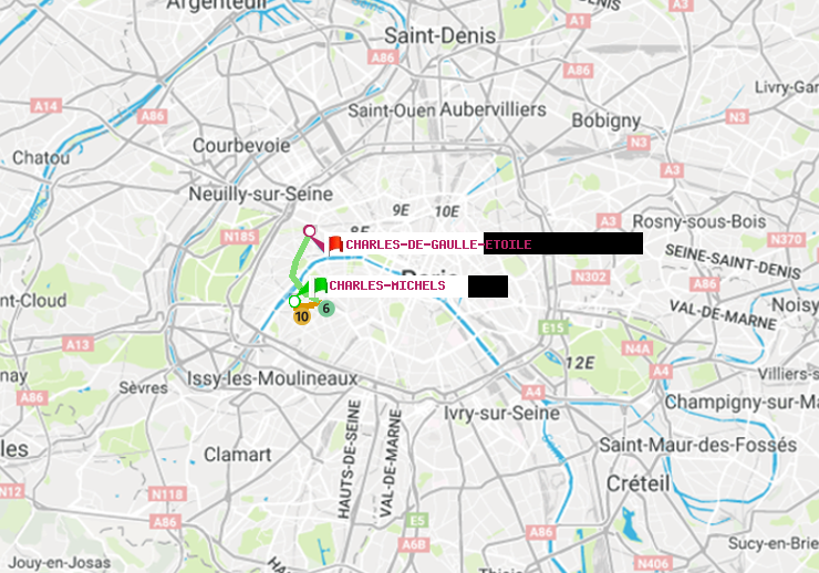 plan itinéraire ratp de Charles Michels à Charles de Gaulle-Etoile