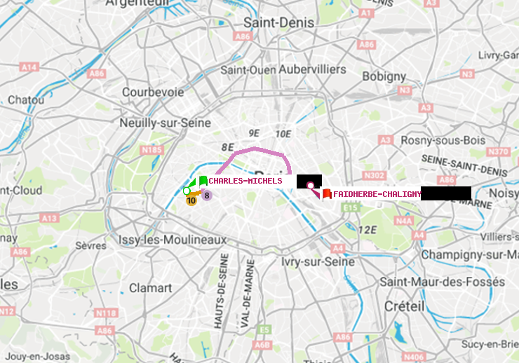 plan itinéraire ratp de Charles Michels à Faidherbe-Chaligny