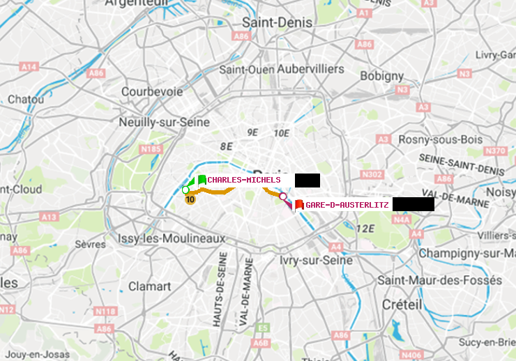 plan itinéraire ratp de Charles Michels à Gare d