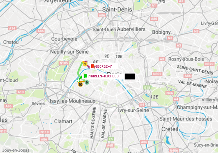plan itinéraire ratp de Charles Michels à George V