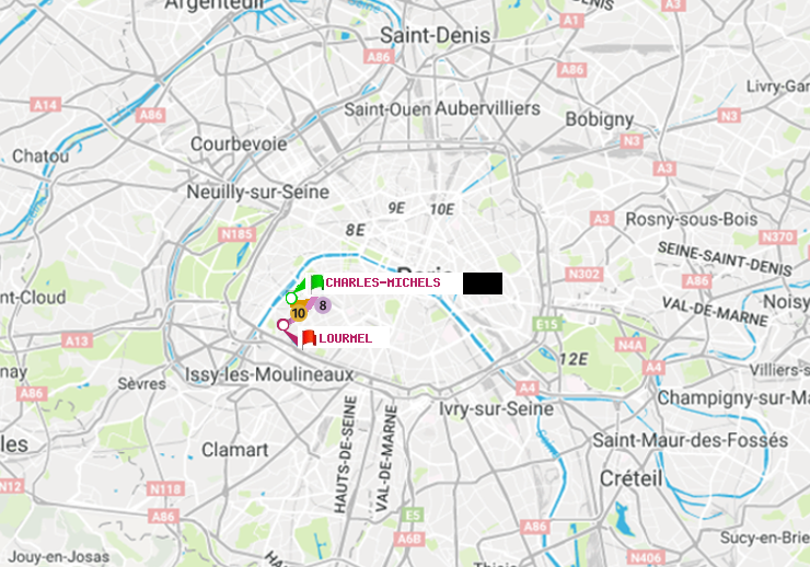 plan itinéraire ratp de Charles Michels à Lourmel
