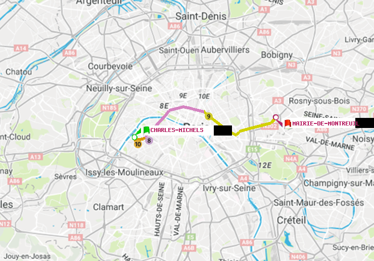 plan itinéraire ratp de Charles Michels à Mairie de Montreuil