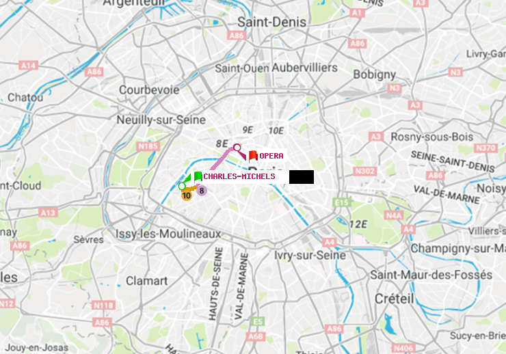 plan itinéraire ratp de Charles Michels à Opéra