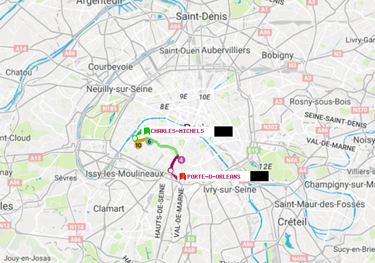 plan itinéraire ratp de Charles Michels à Porte d