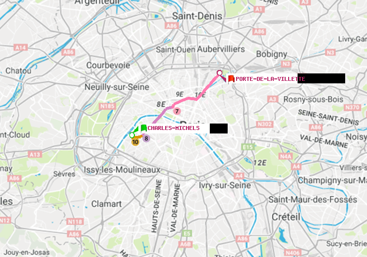 plan itinéraire ratp de Charles Michels à Porte de la Villette