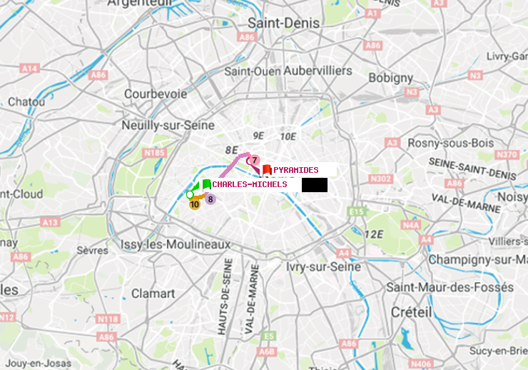 plan itinéraire ratp de Charles Michels à Pyramides