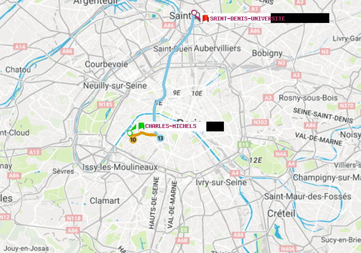 plan itinéraire ratp de Charles Michels à Saint-Denis-Universite