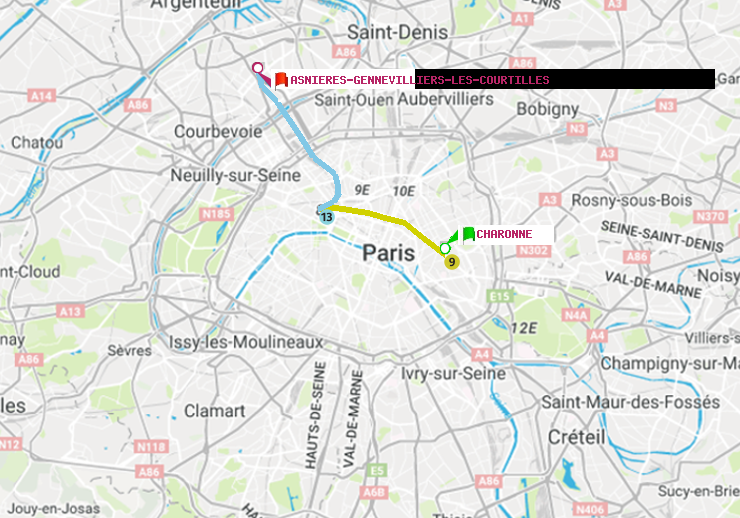 plan itinéraire ratp de Charonne à Asnieres-Gennevilliers Les Courtilles