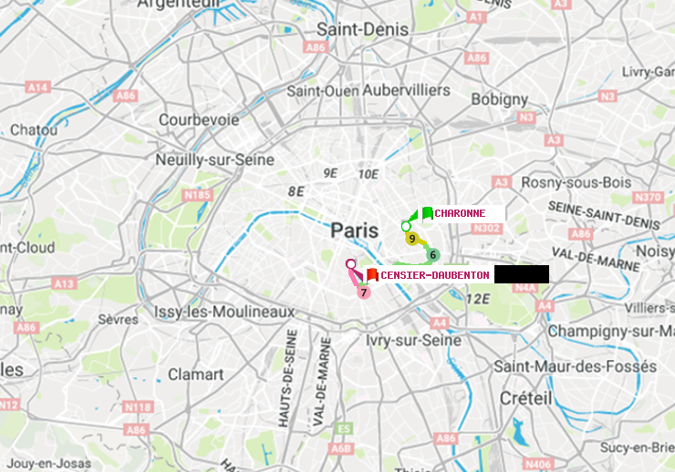 plan itinéraire ratp de Charonne à Censier-Daubenton