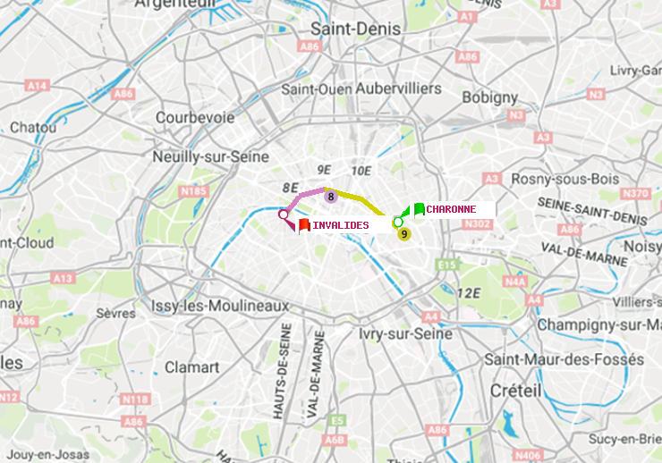 plan itinéraire ratp de Charonne à Invalides