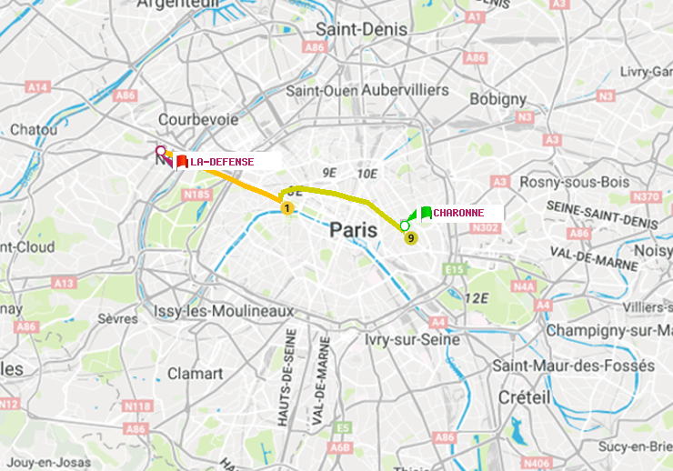plan itinéraire ratp de Charonne à La Défense (Grande Arche)