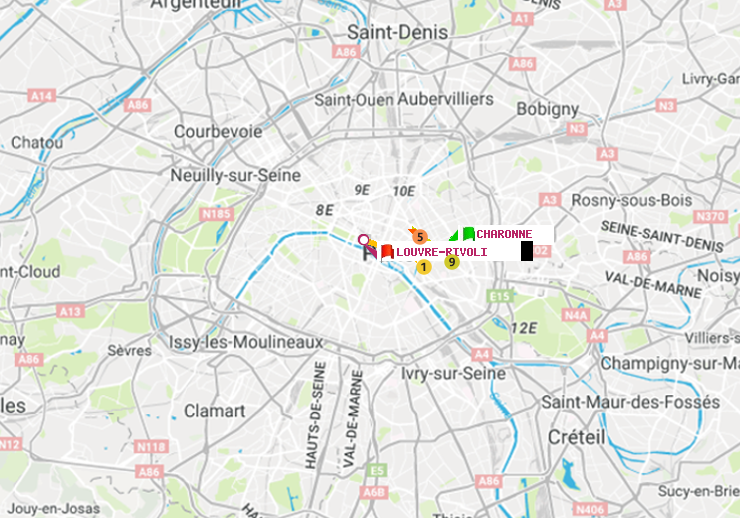 plan itinéraire ratp de Charonne à Louvre-Rivoli