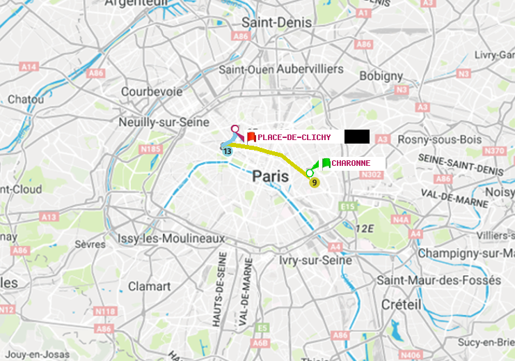 plan itinéraire ratp de Charonne à Place de Clichy
