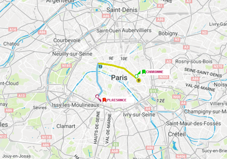 plan itinéraire ratp de Charonne à Plaisance