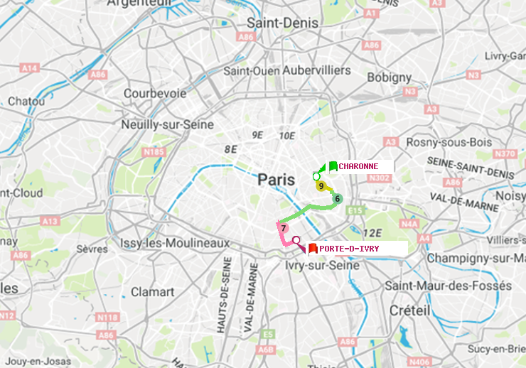 plan itinéraire ratp de Charonne à Porte d