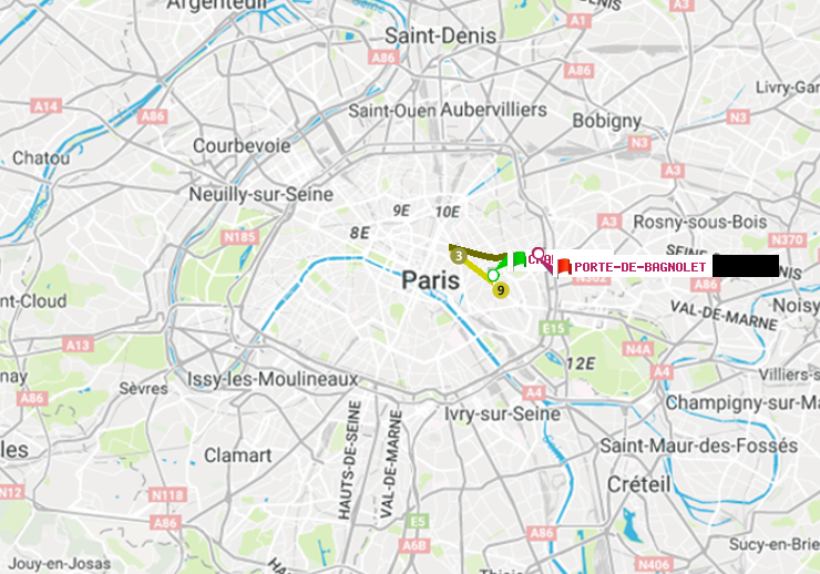 plan itinéraire ratp de Charonne à Porte de Bagnolet