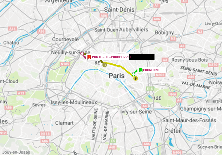 plan itinéraire ratp de Charonne à Porte de Champerret