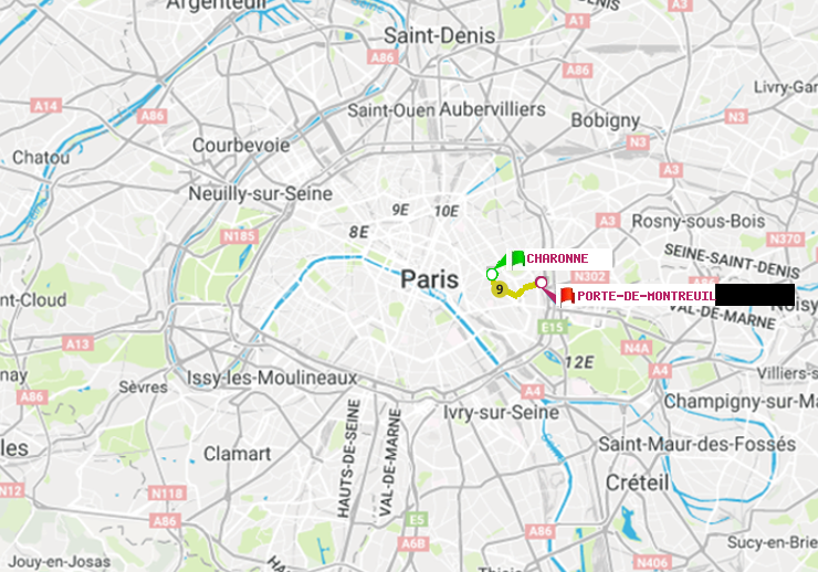 plan itinéraire ratp de Charonne à Porte de Montreuil