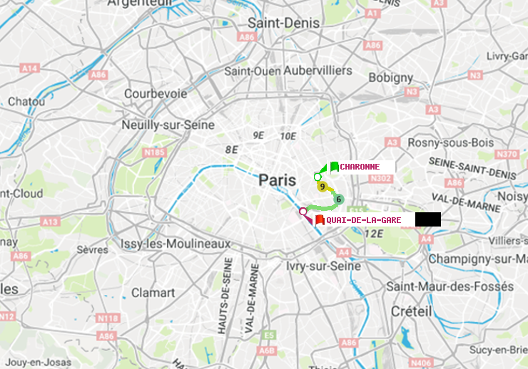plan itinéraire ratp de Charonne à Quai de la Gare