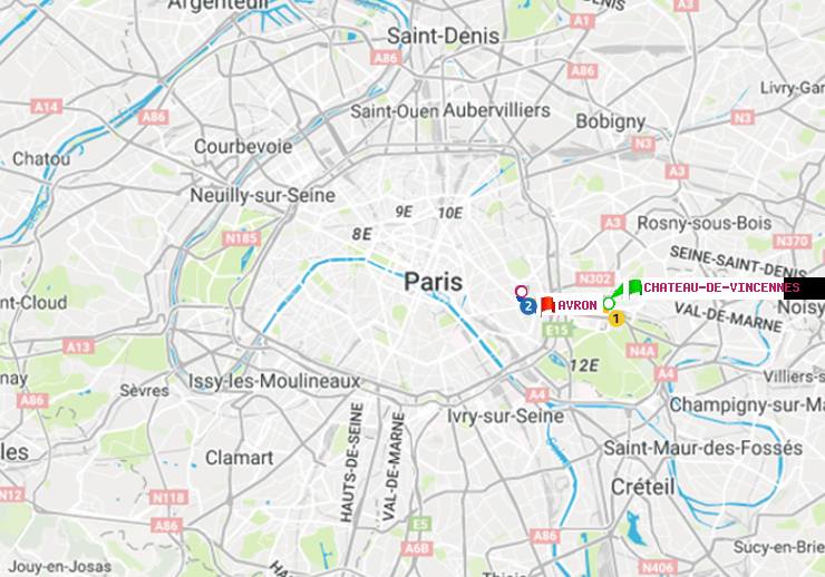 plan itinéraire ratp de Château de Vincennes à Avron