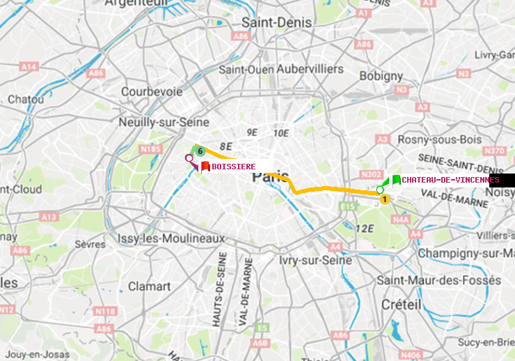 plan itinéraire ratp de Château de Vincennes à Boissière