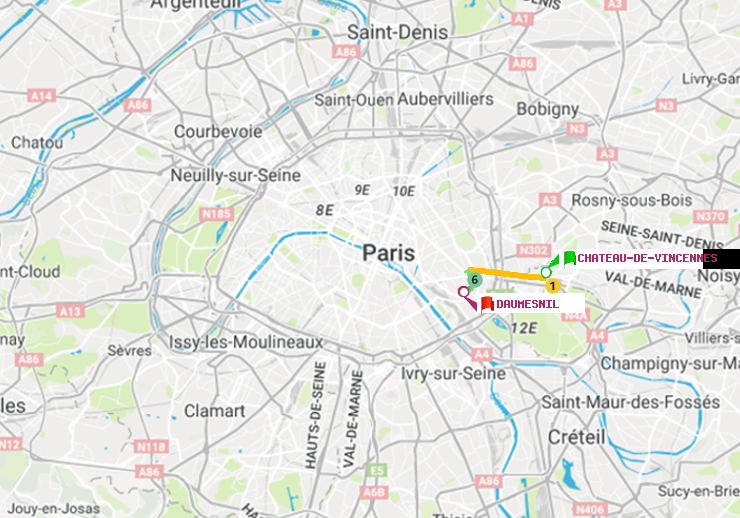 plan itinéraire ratp de Château de Vincennes à Daumesnil (Félix Eboué)