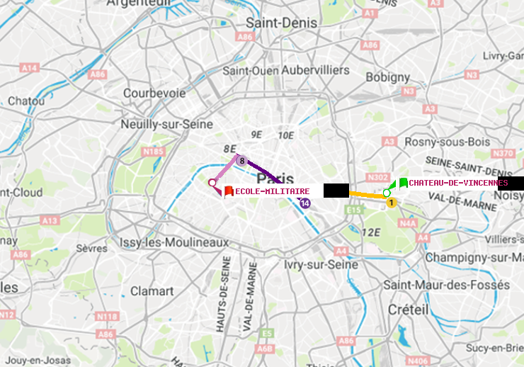plan itinéraire ratp de Château de Vincennes à Ecole Militaire