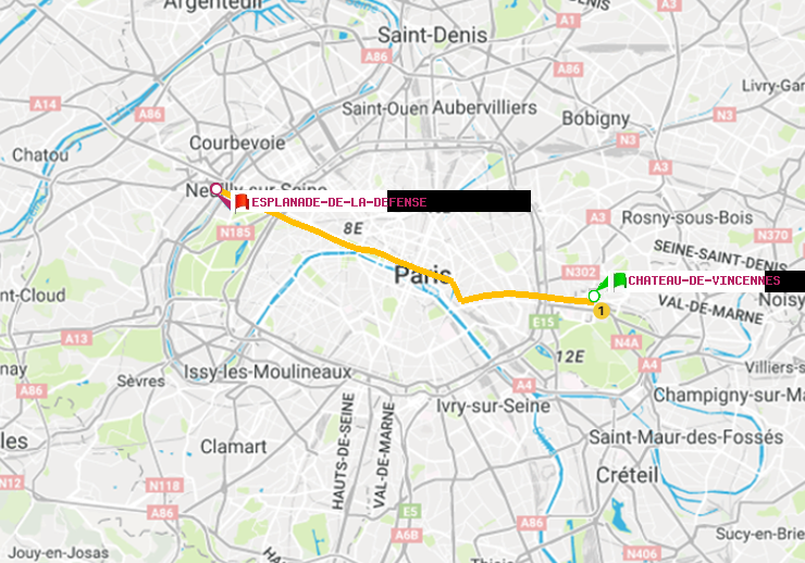 plan itinéraire ratp de Château de Vincennes à Esplanade de la Défense