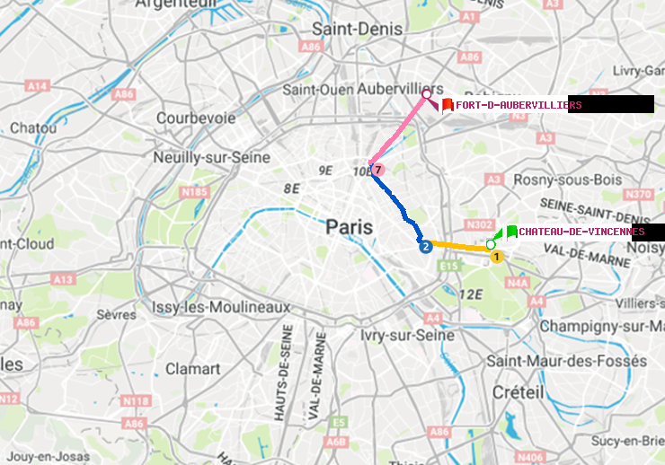 plan itinéraire ratp de Château de Vincennes à Fort d