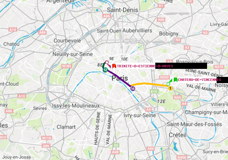 plan itinéraire ratp de Château de Vincennes à Trinité-d