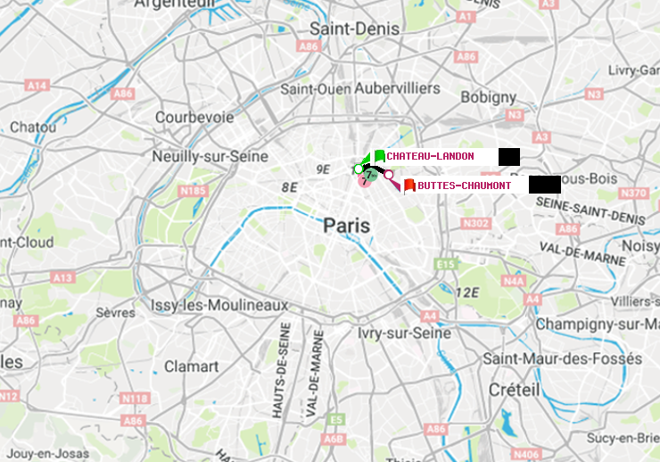 plan itinéraire ratp de Château Landon à Buttes-Chaumont