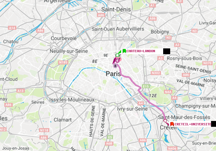 plan itinéraire ratp de Château Landon à Créteil-Université