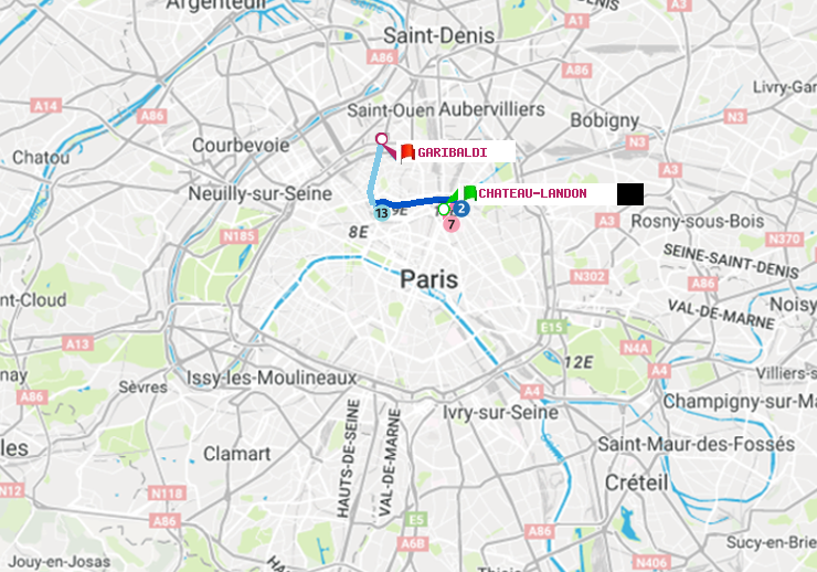 plan itinéraire ratp de Château Landon à Garibaldi