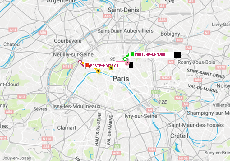plan itinéraire ratp de Château Landon à Porte Maillot