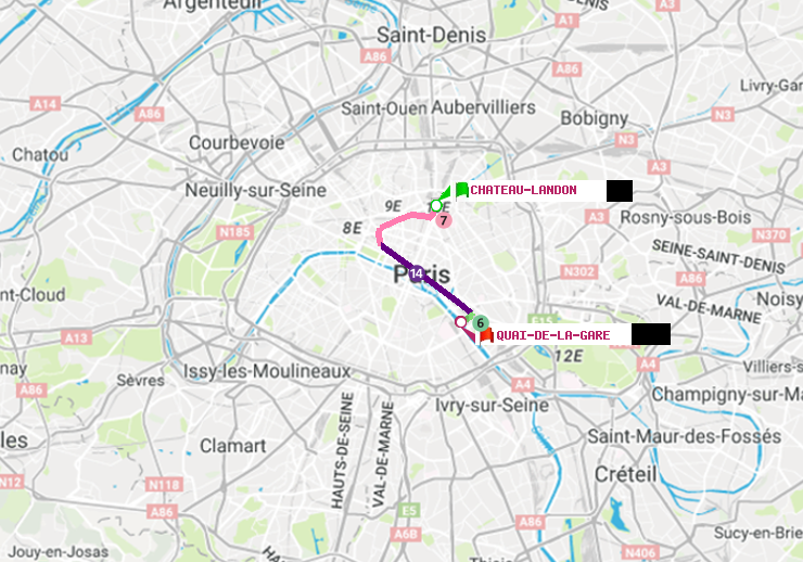 plan itinéraire ratp de Château Landon à Quai de la Gare