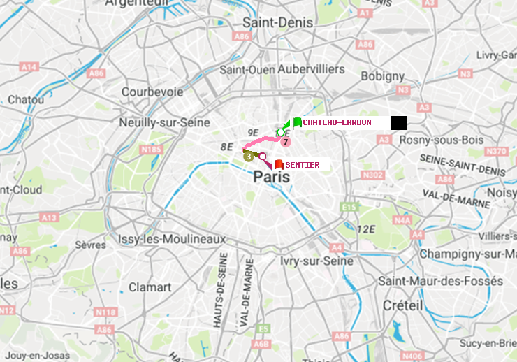 plan itinéraire ratp de Château Landon à Sentier