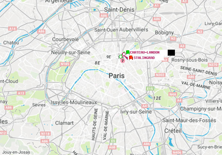 plan itinéraire ratp de Château Landon à Stalingrad