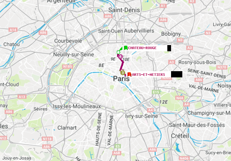 plan itinéraire ratp de Château Rouge à Arts-et-Métiers