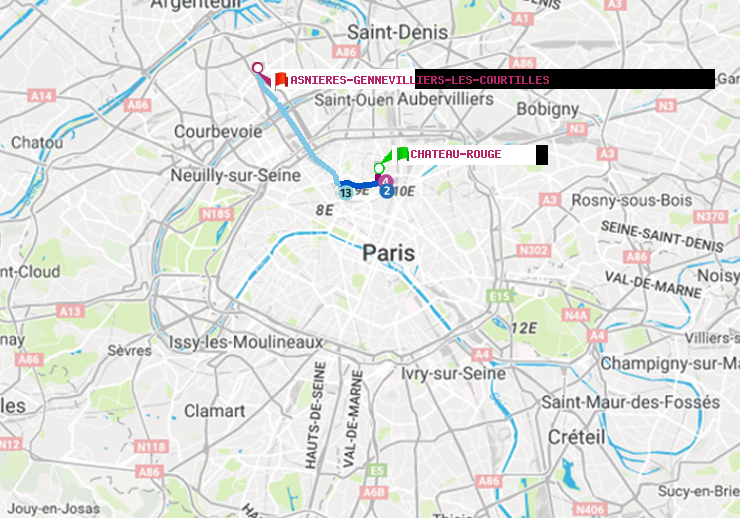 plan itinéraire ratp de Château Rouge à Asnieres-Gennevilliers Les Courtilles