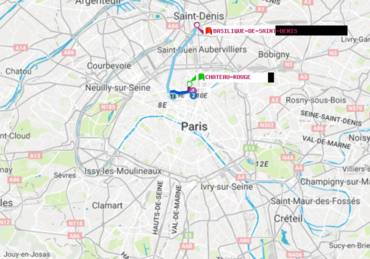 plan itinéraire ratp de Château Rouge à Basilique de Saint-Denis