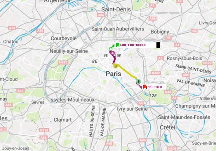 plan itinéraire ratp de Château Rouge à Bel-Air