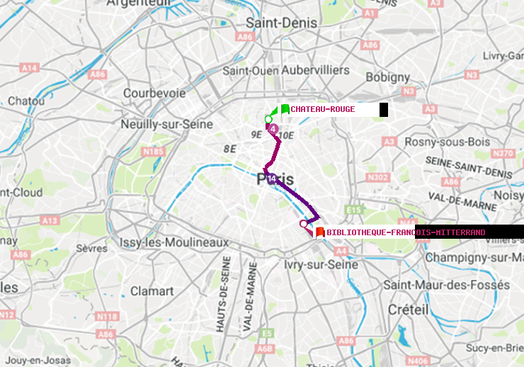 plan itinéraire ratp de Château Rouge à Bibliotheque-Francois Mitterrand