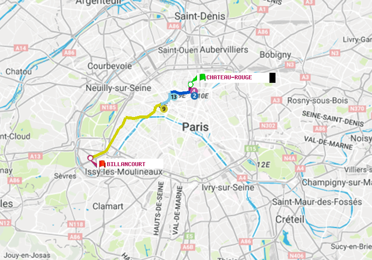 plan itinéraire ratp de Château Rouge à Billancourt