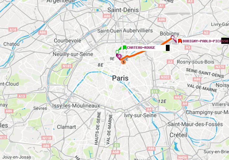 plan itinéraire ratp de Château Rouge à Bobigny-Pablo-Picasso