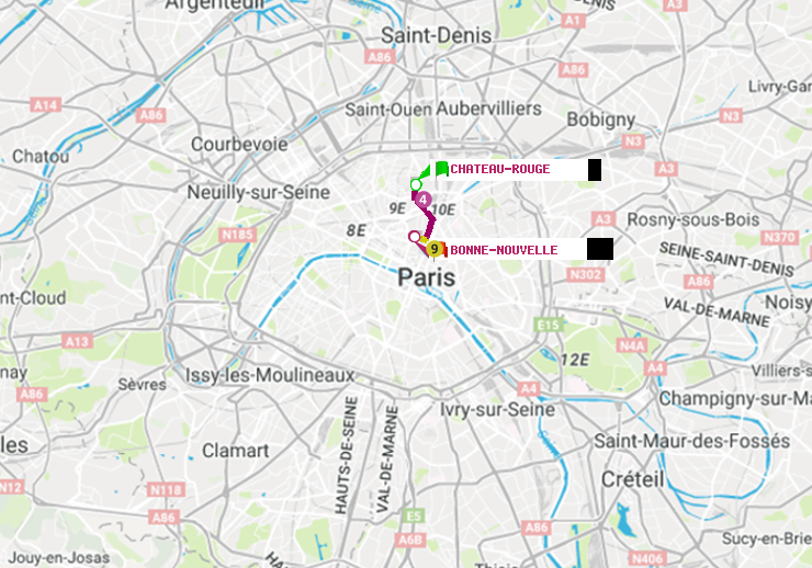 plan itinéraire ratp de Château Rouge à Bonne Nouvelle