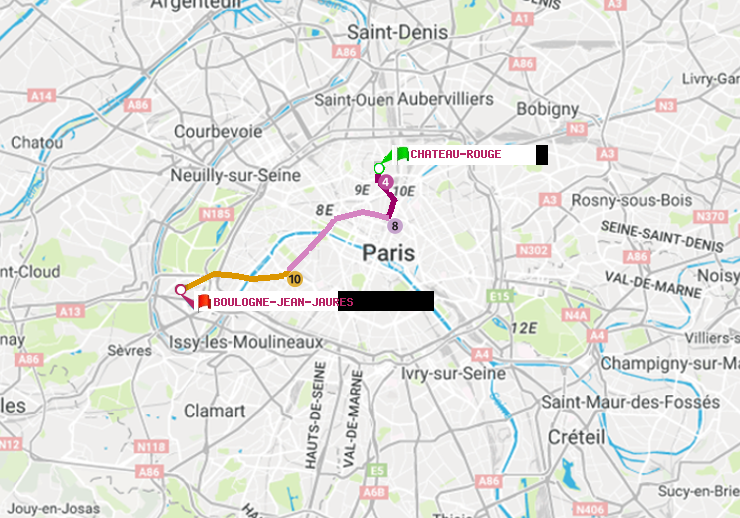 plan itinéraire ratp de Château Rouge à Boulogne-Jean-Jaurès