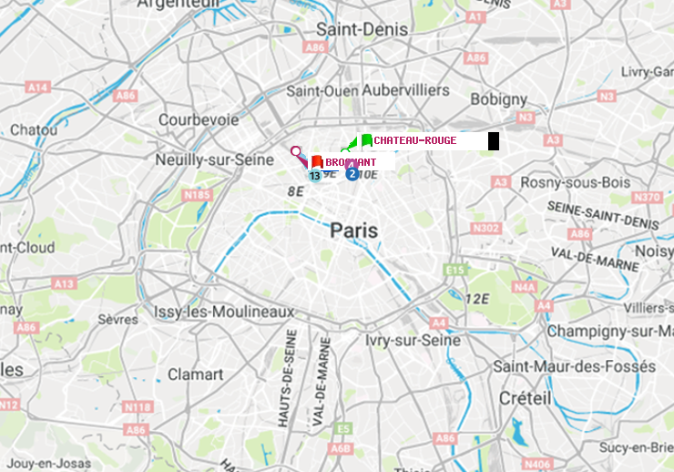 plan itinéraire ratp de Château Rouge à Brochant